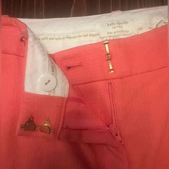 Kate Spade June Surprise Coral Pants Trousers Sz 4 Cropped Mid Rise Pockets - Picture 3 of 12